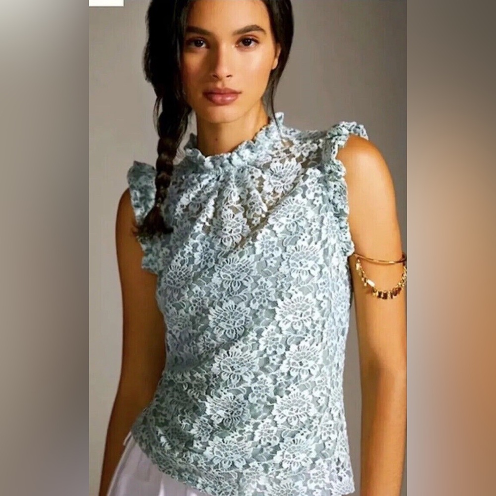 Anthropologie Dolan Sleeveless Lace Mock Neck Top in Light Blue